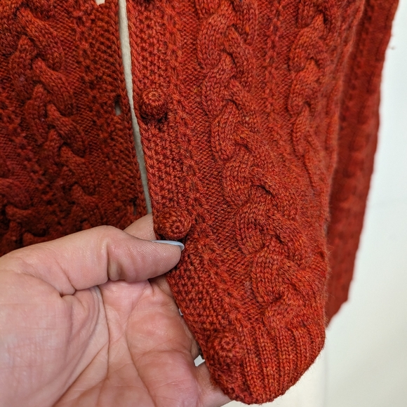 Vintage Cropped Pumpkin Orange Wool Cable Knit Cardigan Medium - Picture 5 of 9